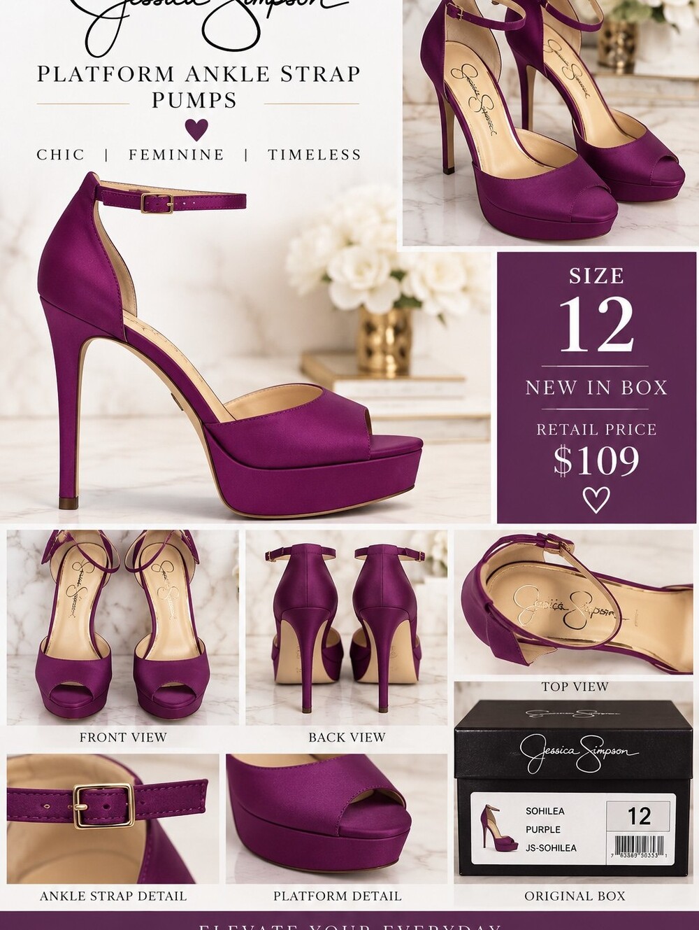 NIB Jessica Simpson Purple Platform Ankle-Strap Pumps